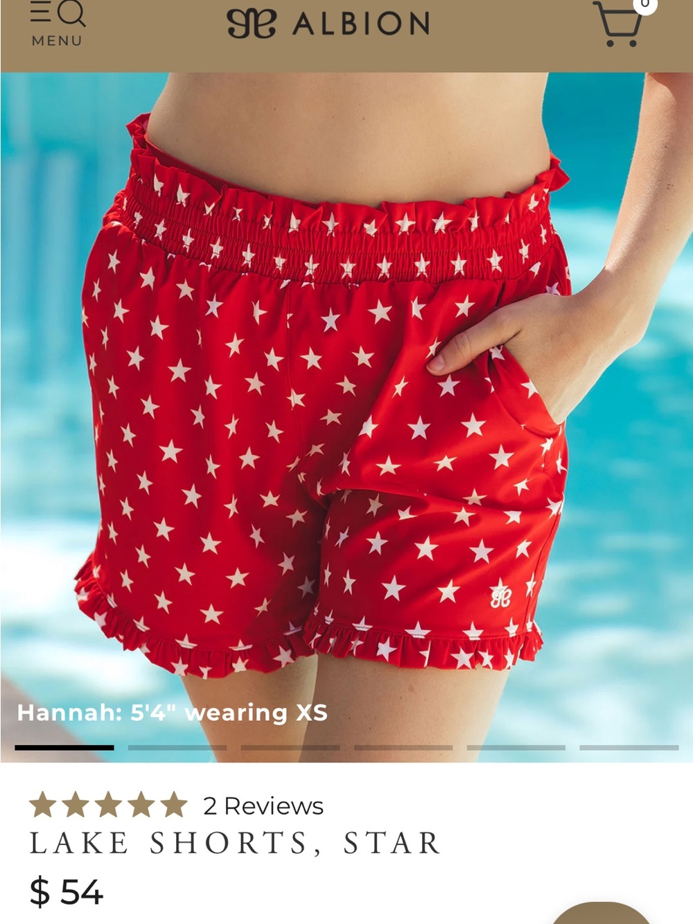Albion Red Star Print Ruffled Waist Shorts